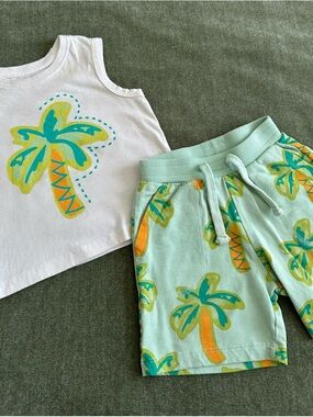 Zudio Palm Tree Print Sleeveless Top & Shorts Set Multi-Color 12-18 Months